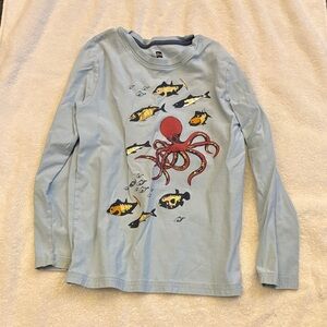 Tea Collection Blue Long Sleeve Tee with Octopus and Fish Design